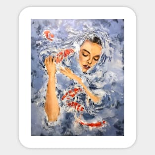 Woman with koi fish Sticker